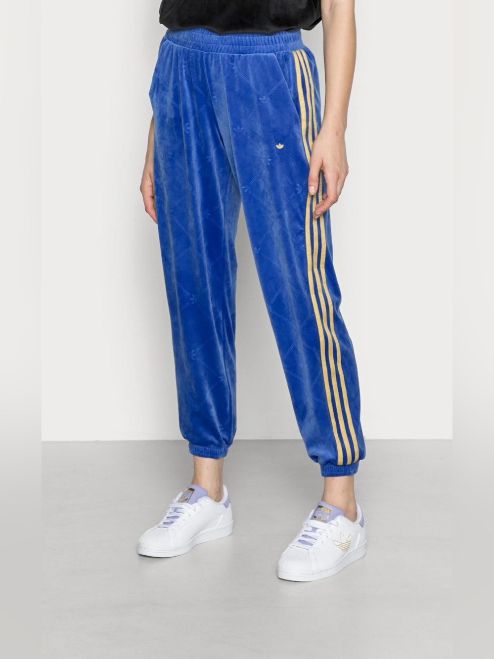 Adidas Originals Blue Velvet Joggers With Gold Stripes